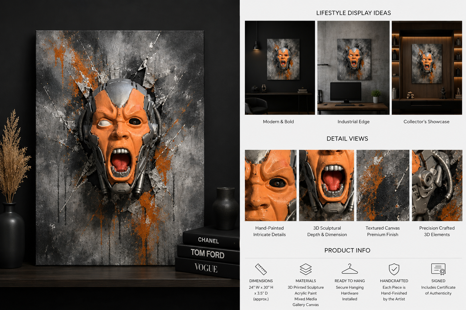 Staged presentation of dimensional cyber artwork